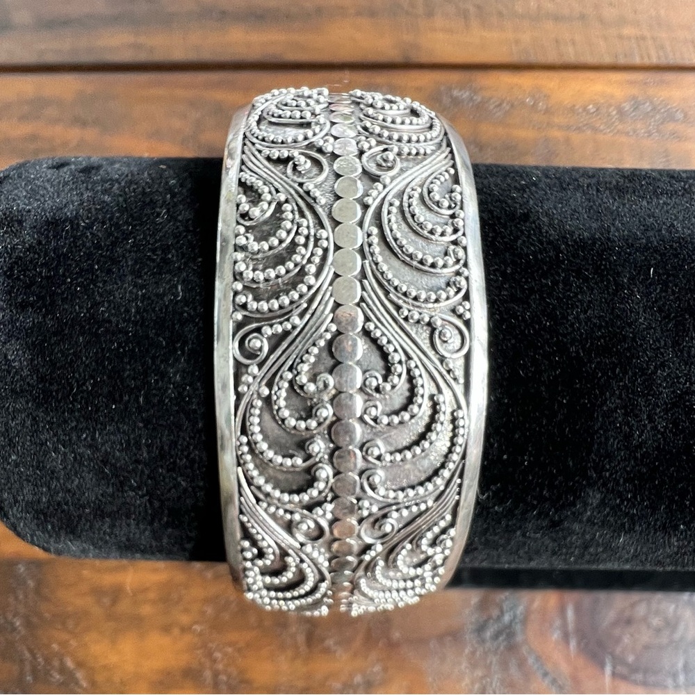 Sterling Silver Vintage Open Intricate Balinese Filigree Graduation Work Cuff